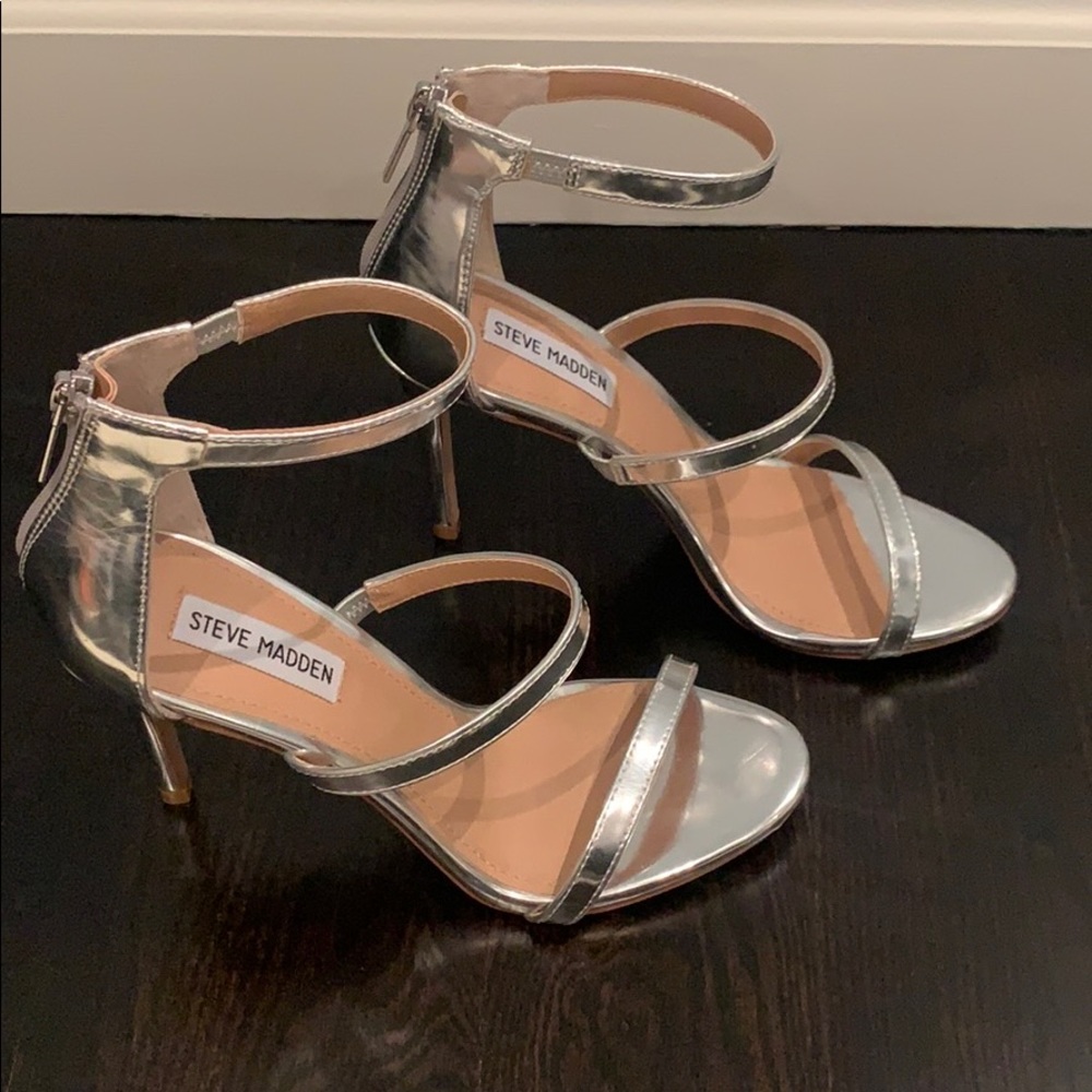 Steve Madden silver strap heels